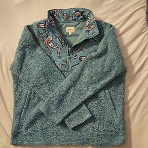 Vera Bradley Teal Sherpa Pullover 1/4 Zip with Paisley Accents Women's MEDIUM